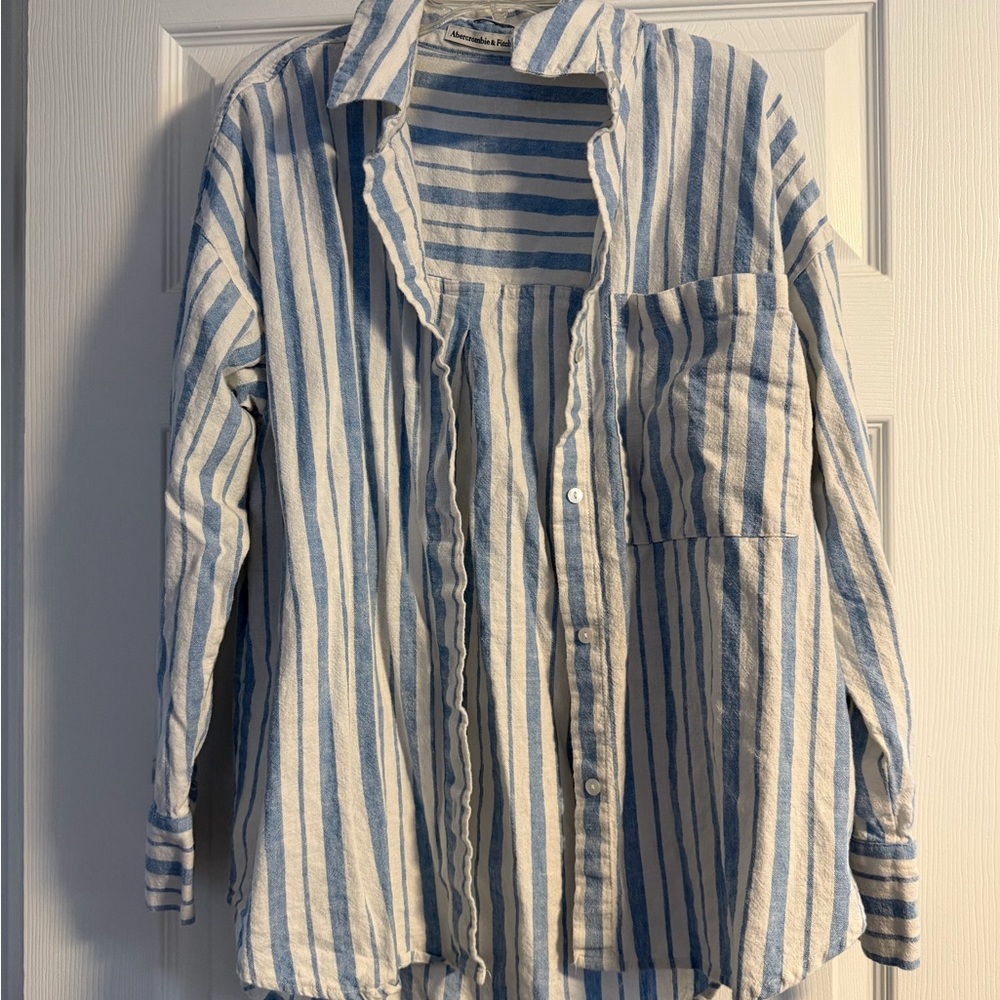 Abercrombie & Fitch Light Blue and White Striped Shirt